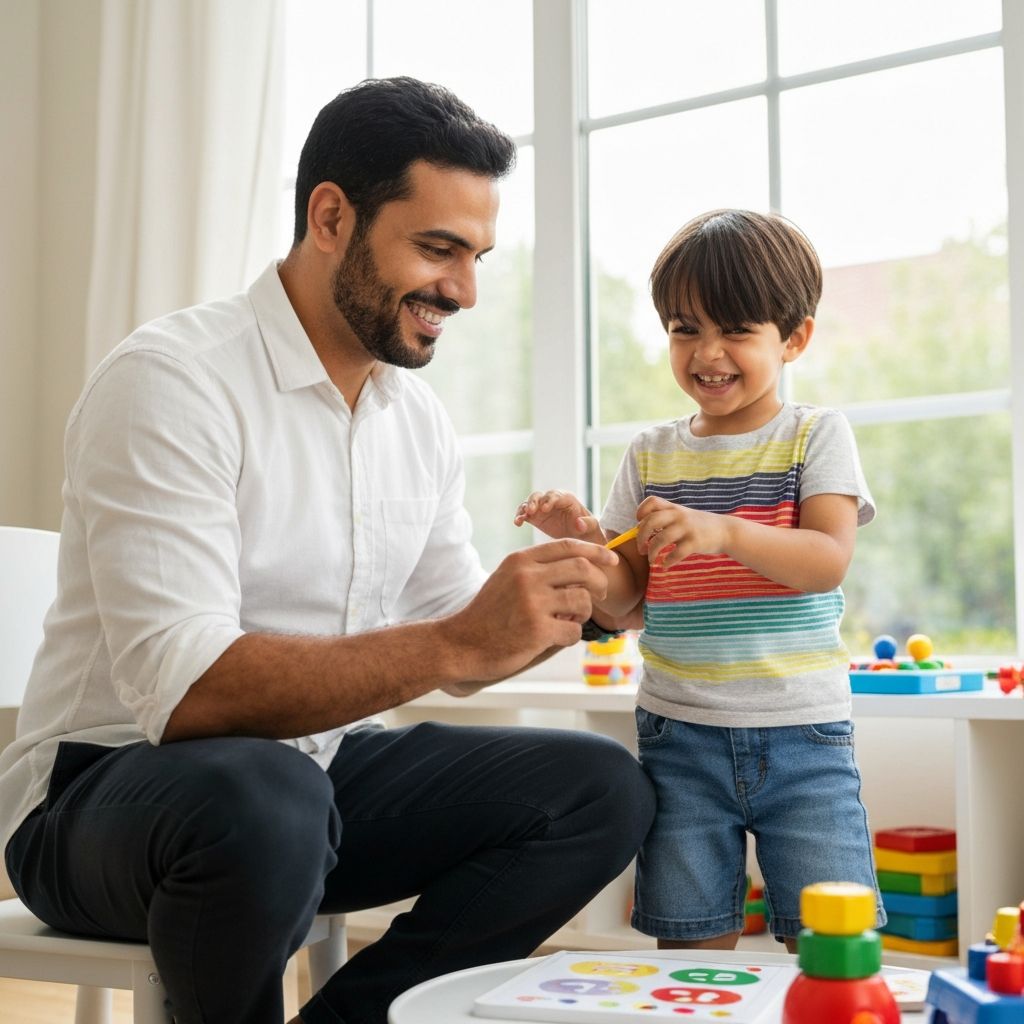 أب يلعب مع ابنه ألعاب تعليمية