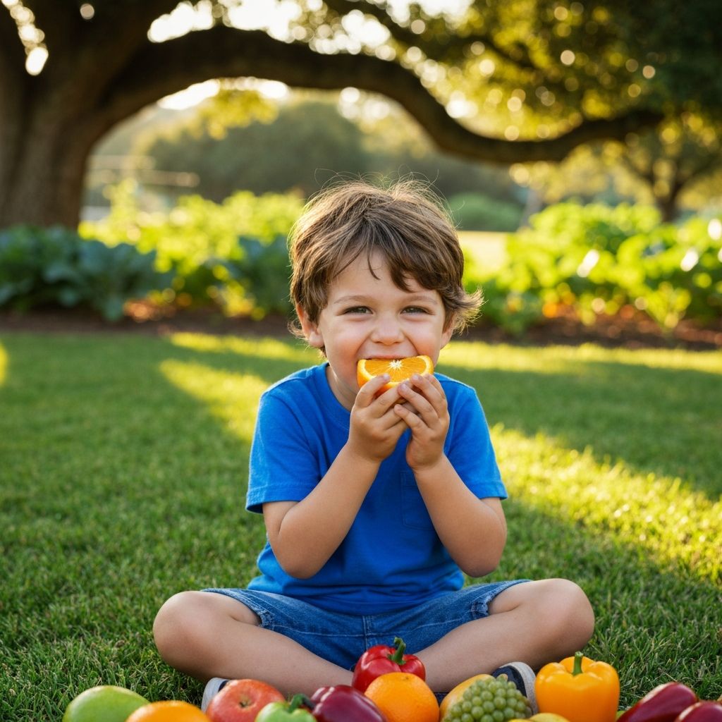 طفل سعيد يتناول طعام صحي